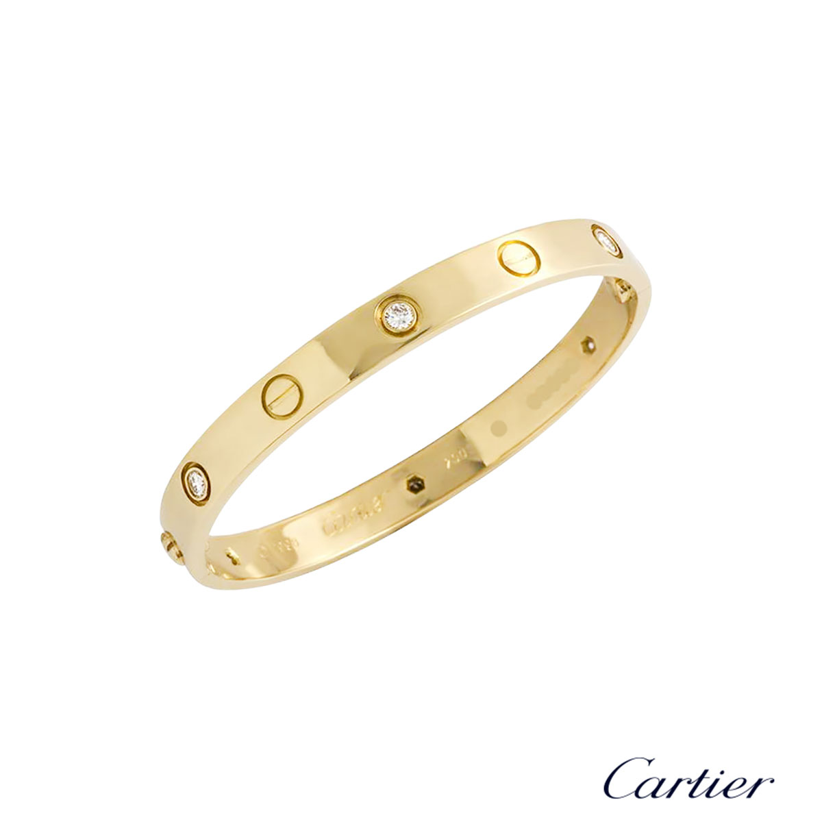 Cartier Yellow Gold Half Diamond Love Bracelet Size 17 B6035917 | Rich Diamonds